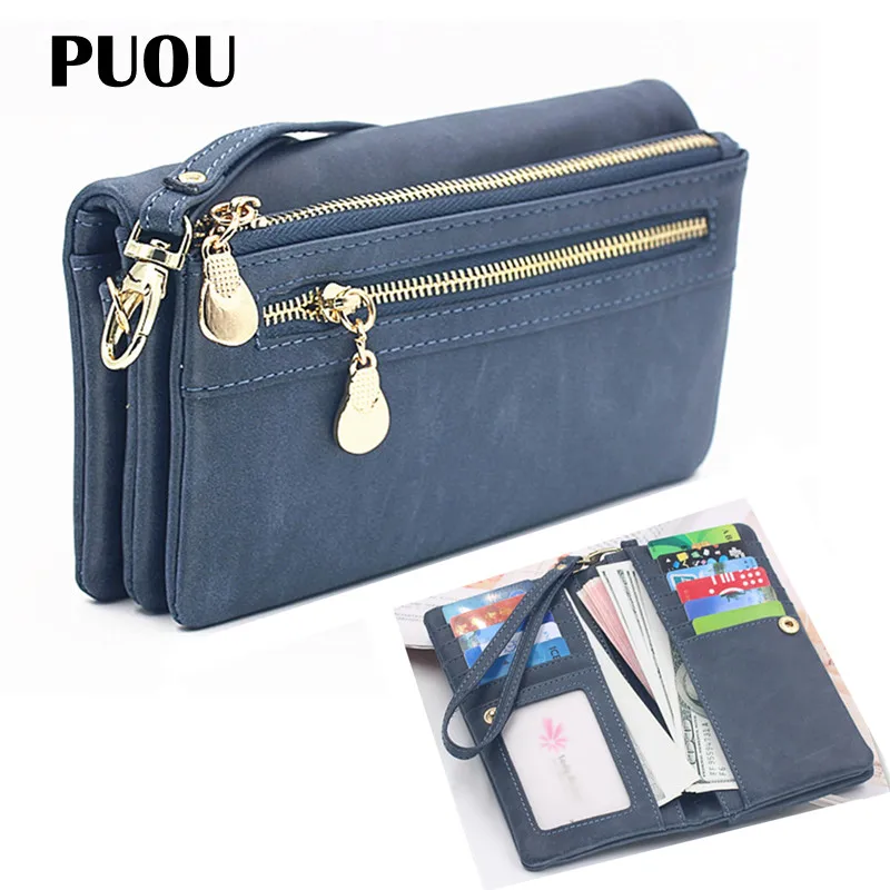 

PUOU 2020 Fashion Zipper Purses Women's Wallets Envelop Long Wallet Women Long Section Clutch Wallet Soft PU Leather Money Bag