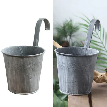 

2-Piece Vintage Old Iron Tin Flower Bucket Hanging Pot Flower Planter