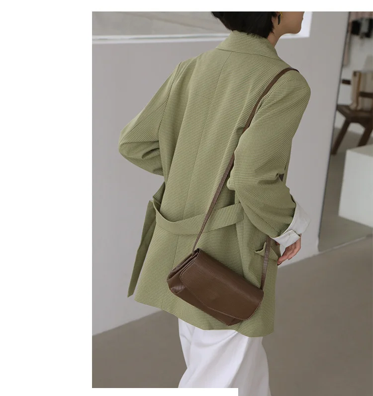 Korean-style Autumn& Winter New Style Simple Retro Straight-Cut Small Plaid after Belt Long Sleeve Casual Suit Women's X17