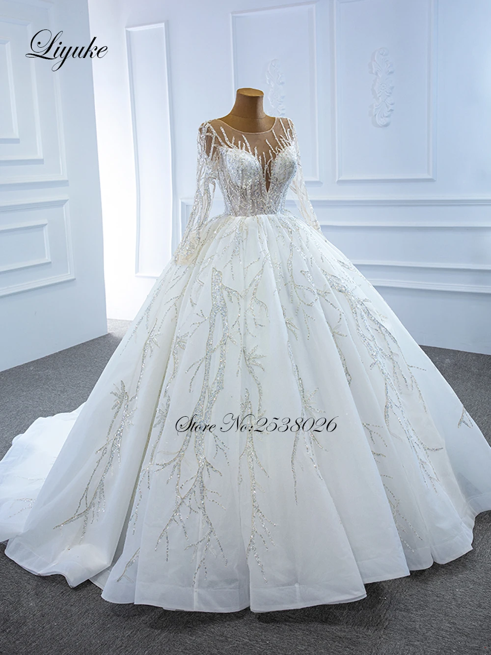 affordable wedding dresses Liyuke SKin Nude Tulle Of V Neckline Ball Gown Wedding Dress With Sparkle Lace vestido de noiva Court Train off the shoulder wedding dress