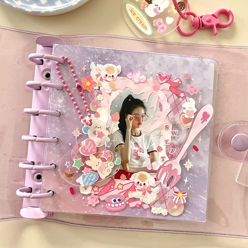 10pcs Photocard Binder Decoration Pendant Ins Acrylic Transparent/Shining Kpop Photo Album Stickers DIY Keychain Home Deco