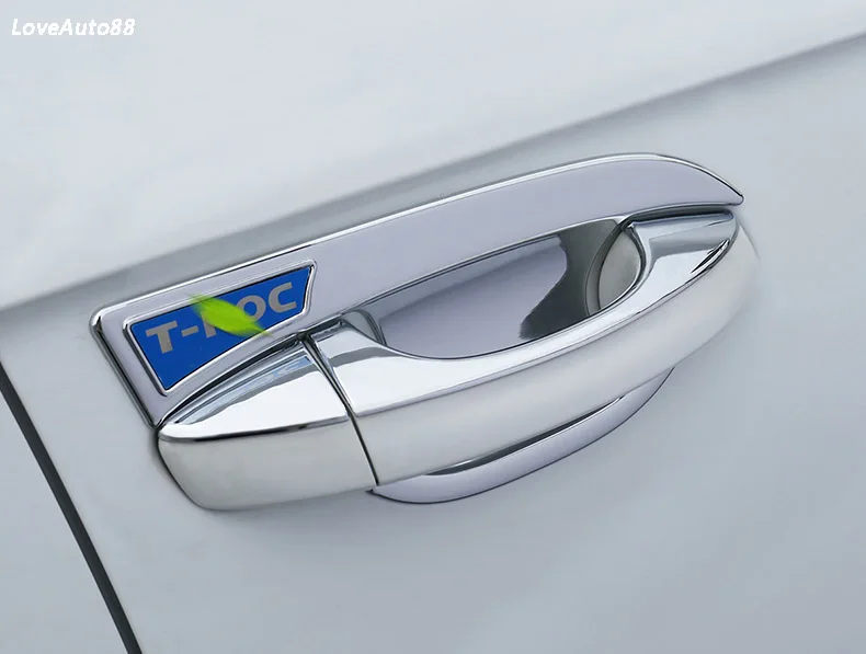 Автомобильный ABS Хромированная ручка Защитная Крышка Дверные ручки Внешний чаши Накладка для Volkswagen VW T-Roc T ROC автомобильные аксессуары - Цвет: 12Pcs
