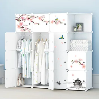 2020 Simple Portable Wardrobe Assembly Plastic Folding Wardrobe Closet Bedroom Locker Space Saving Wardrobe with Deco Sticker