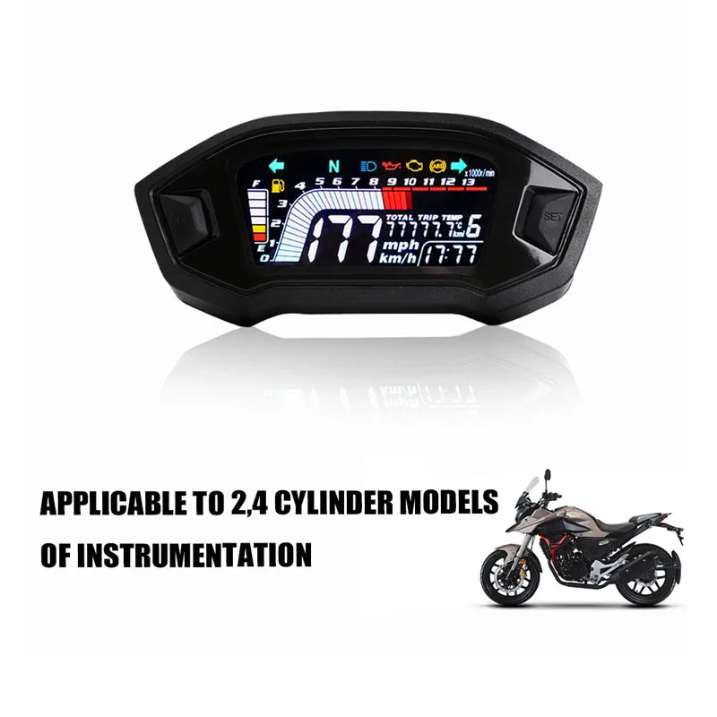 Aukson Motorcycle Speedometer Odometer Tachometer Fuel Level Gauge Refit LCD Digital Gauge Instrument for 1/2/4 Cylinder Motor with LED 
