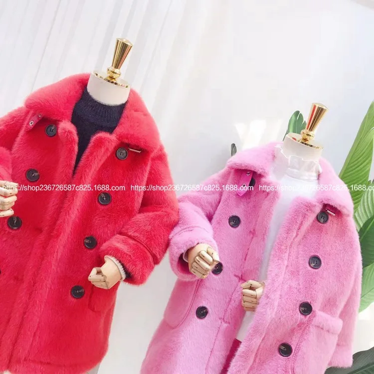 Пальто для девочек, осенне-зимнее пальто, длинное двубортное пальто с мехом