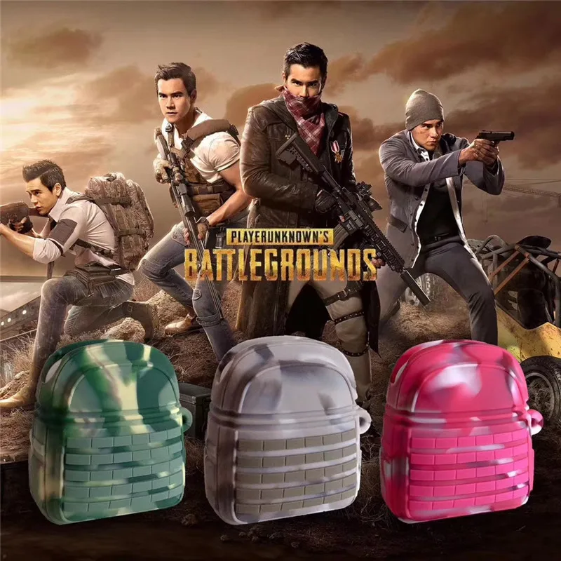 

PUBG games Keychain Three-level package for Airpods Wireless Bluetooth Anti-lost Earphone Case AirPods Funda With hook Keyring