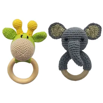 

Baby Wooden Teether Ring DIY Crochet Rattle Bracelet Soother Infant Teething Toy 23GD