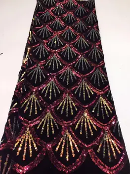 

2019 high quality sequence French Nigerian sequins net lace,African tulle mesh sequence lace fabric for dress 5yards/lot
