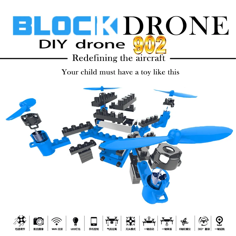 

902 DIY Drone Building Blocks Assemble Remote Control Toy Helicopter Mini Drones With Camera Wifi Quadrocopter FPV Rc Boy Toys