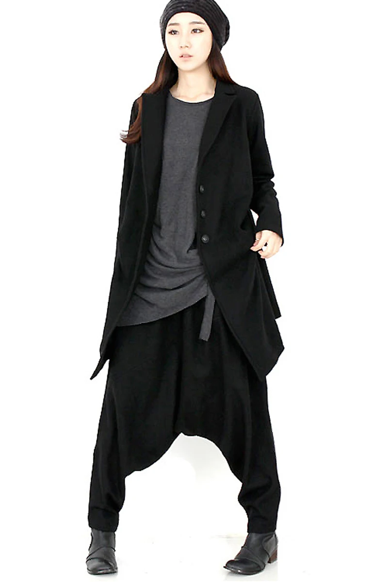Black woolen fabrics LANMREM осеннее Новое модное женское пальто свободного кроя плюс однотонное однобортное шерстяное короткое пальто TC160 - Цвет: Black woolen fabrics