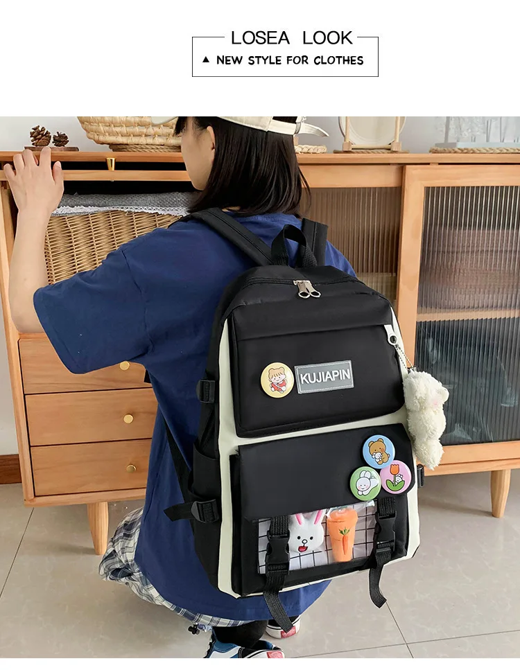 4 Pcs Sets women backpack Purple Colour Children's School Backpack Kawaii Backpack Bookbag School Bags for Teenage Girls Mochila