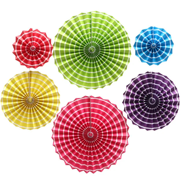 

6pcs/Set Paper Fan Charm Colorful Hanging Flower Paper Fan Round Set Birthday Party Wedding Festival Decoration Event Supplies