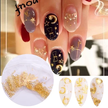 

Gold Metal 3D Nail Rhinestones Halloween Nail Rivets Star Moon Comb Cactus Bat Shape Flat Design 3D Nail Art Decoration
