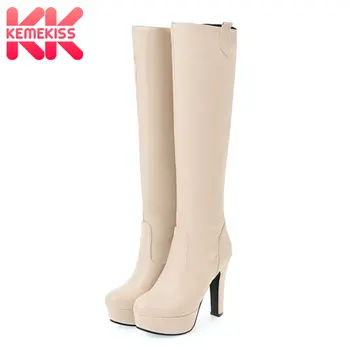 

KemeKiss Plus Size 31-45 Knee High Boots Women Ins Fashion Thick Heels Casual Platform Shoes Women Pu Leather Long Botas Mujer
