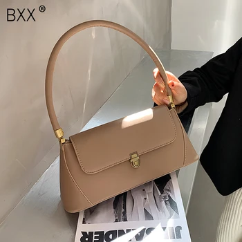 

[BXX] Simple Solid Color PU Leather Shoulder Bags For Women 2020 Branded Trend Hand Bag Lady Luxury Good Quality Handbags HP403
