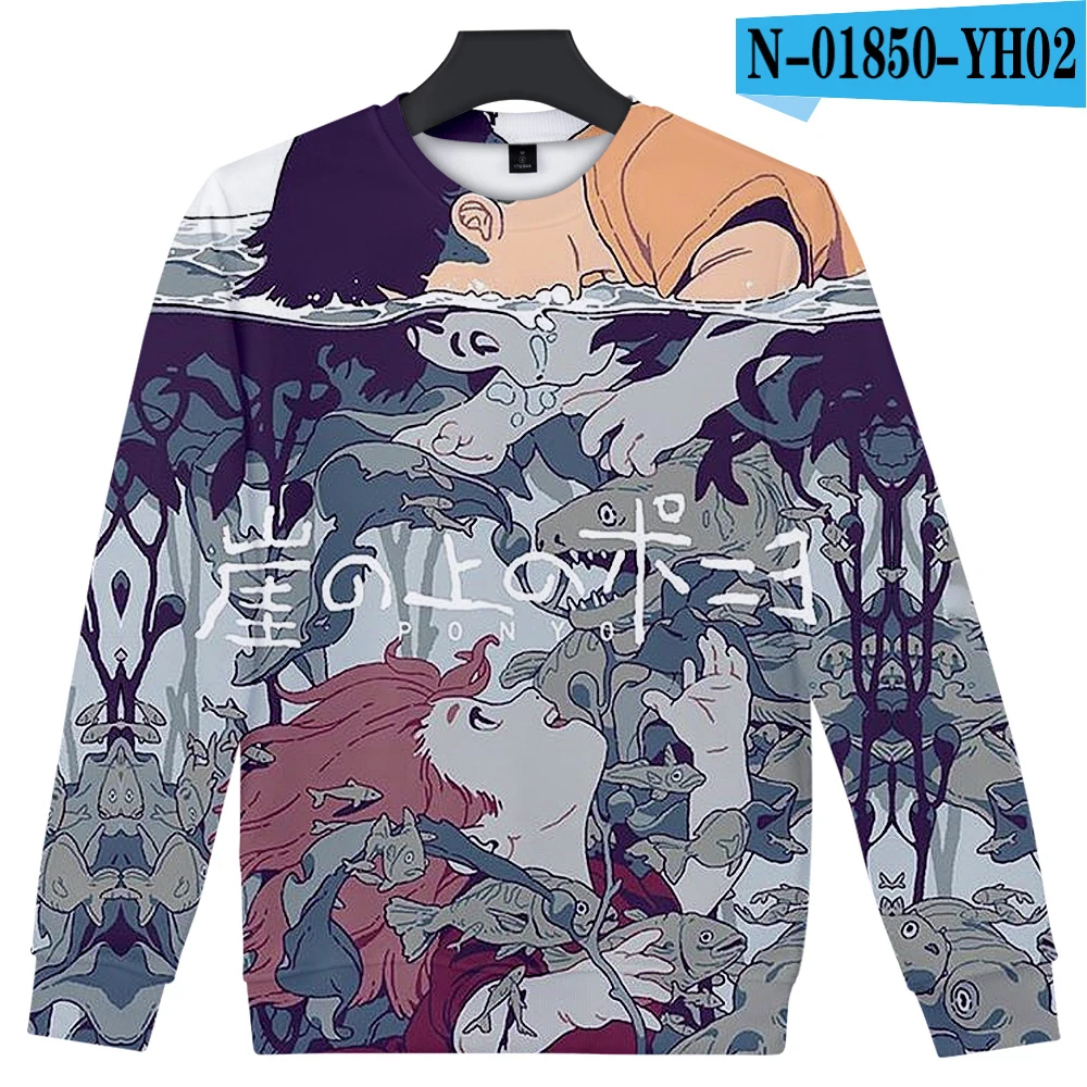 Толстовка Ponyo On The Cliff с принтом аниме Harajuku, толстовки для мужчин и женщин, Повседневная Толстовка, осенняя мода, теплые пуловеры с круглым вырезом - Цвет: 3D
