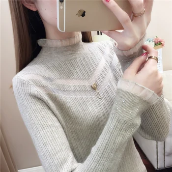 

Room 154601, row 5, No. 3, middle] real photo of new net yarn splicing solid color Pullover