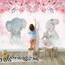 Пользовательские обои розовый слон кролик детская комната фон стены-высококачественный водонепроницаемый материал