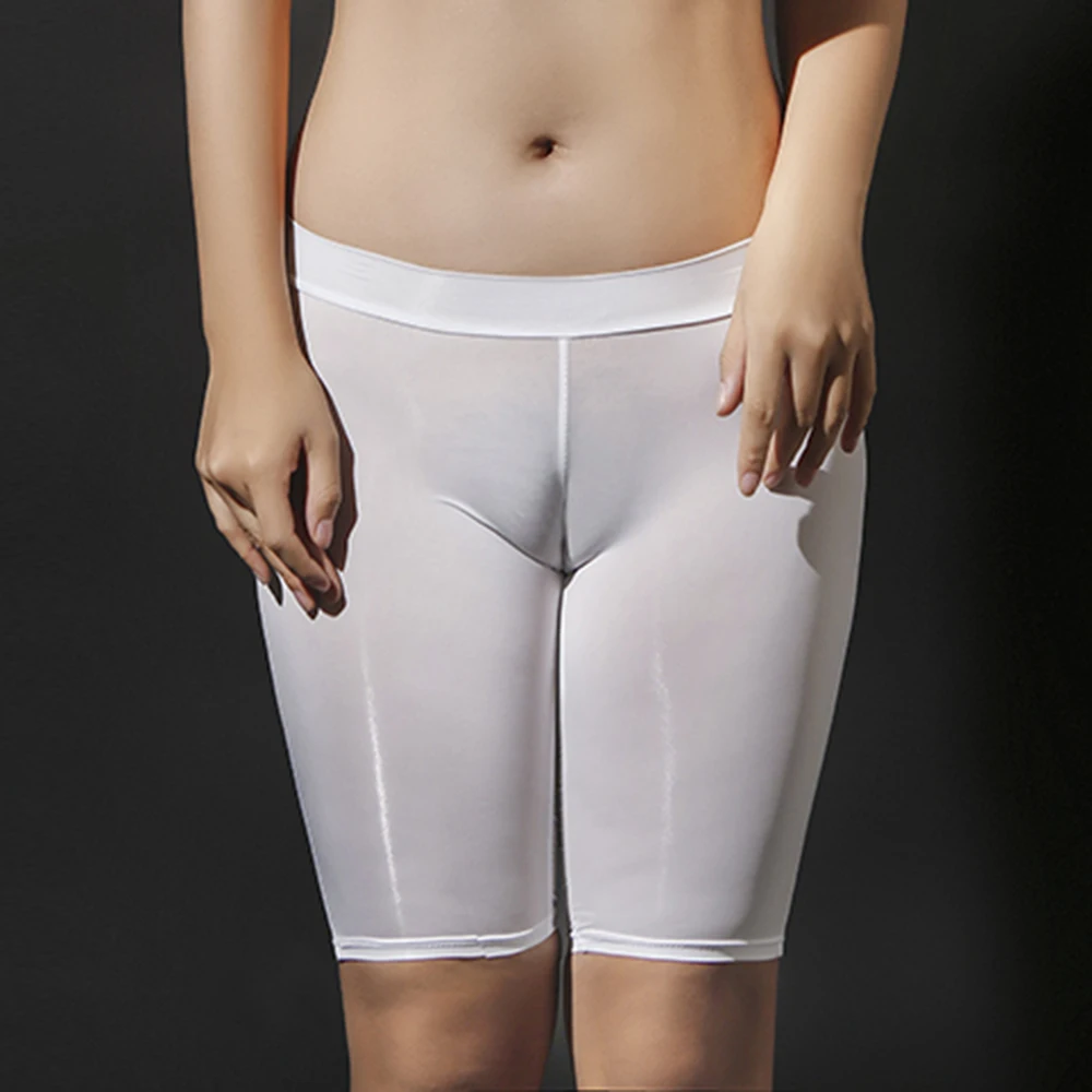 

Sexy Women See Through Underwear Stretch Oil Shiny Glossy Panties Boxer Shorts Elegance Satin Safety Boxer Shorts