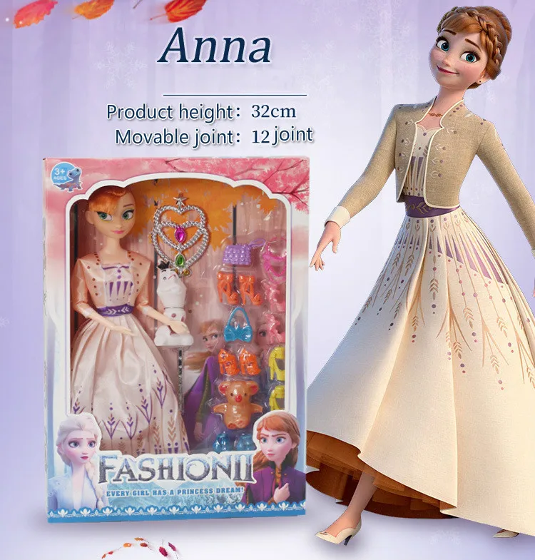 

Disney 31cm Frozen 2 Anna And Elsa Princess Dolls Movable Joints Fairy Fantasy Figure Model Girl Pelucia Boneca Gift Set Toys
