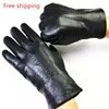 men Winter genuine Leather Gloves Deerskin Watermark Pattern Wool Lining, Velvet Imitation Rabbit Lining Free Shipping ► Photo 1/6