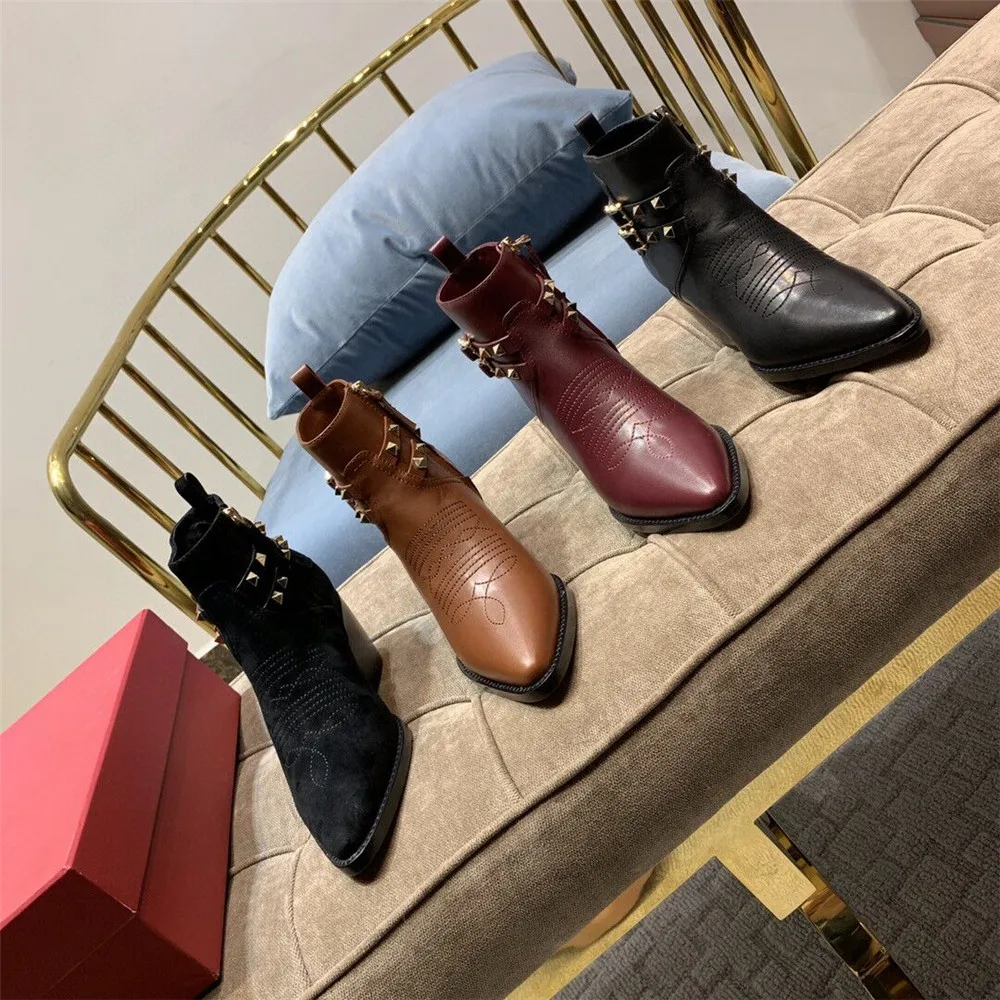 

Autumn and winter women's shoes Roman style short boots thick-heeled leather women's boots low-heeled pointed toe fashion shoes