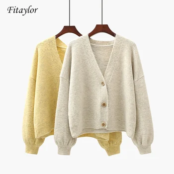 

Fitaylor Women Knitted V Neck Coat Autumn Single Breasted Sweater Button Casual Female Cardigans Warm Knitted Knitwear Tops