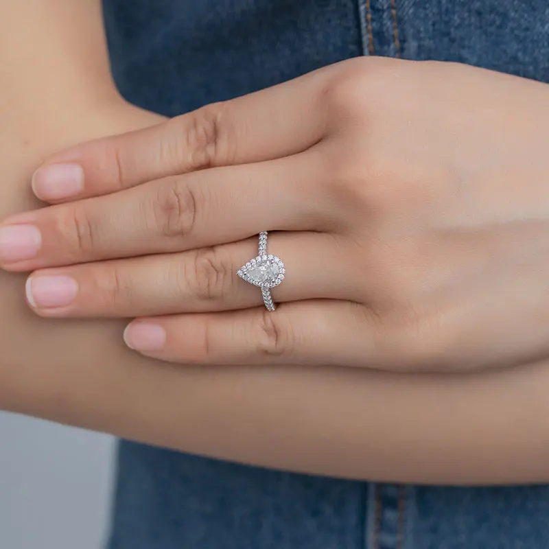 RICA FELIZ 1.0Ct 5*8mm Pear Cut Moissanite Petite Halo Engagement Ring 925 Sterling Silver Moissanite Wedding Ring For Women RicaFeliz • 2022