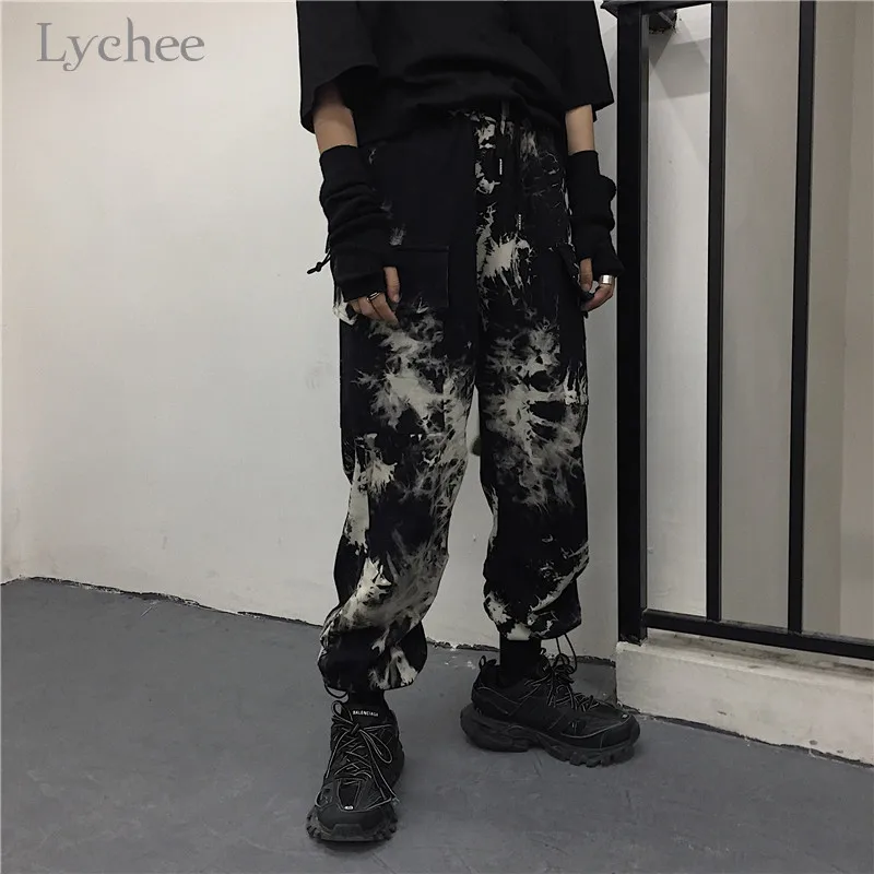 Lychee Harajuku Tie dying женские штаны с эластичным поясом свободные женские спортивные штаны для бега повседневные осенние женские брюки карго