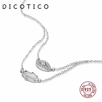 

Dicotico Authentic 925 Sterling Zircon Pendant Necklaces For Women Mini Eye Shell Hand Choker Kfn1065-t