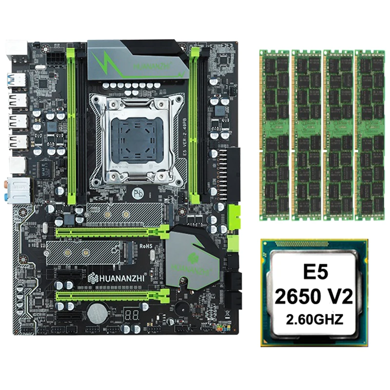 HUANANZHI X79 LGA2011 материнская плата X79 материнская плата с M.2 SSD слотом процессор Intel Xeon E5 2650 V2 ram 32G(4x8G