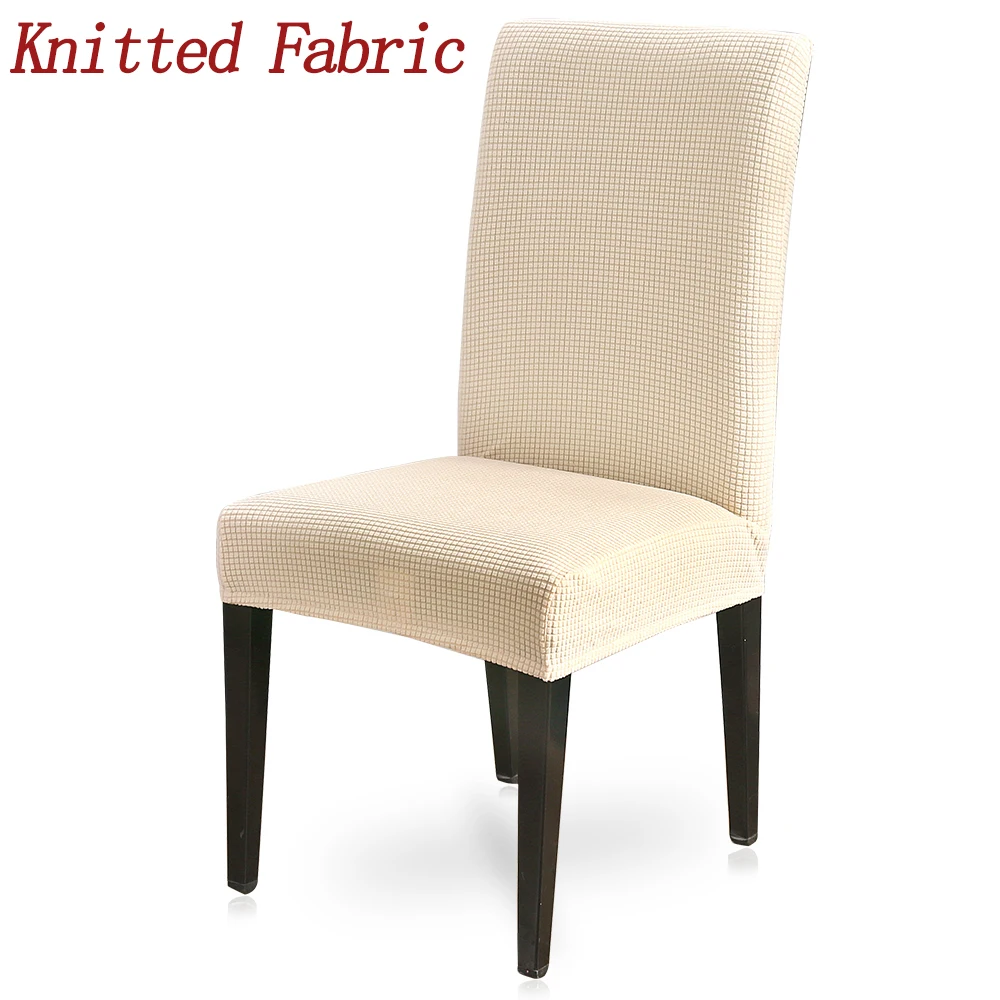 1/2/4/6PCS Knitted Fabric Chair Cover Stretch Elastic Removable Solid Color Chair Covers For Kitchen Wedding Hotel Banquet - Цвет: B-Creamy-White