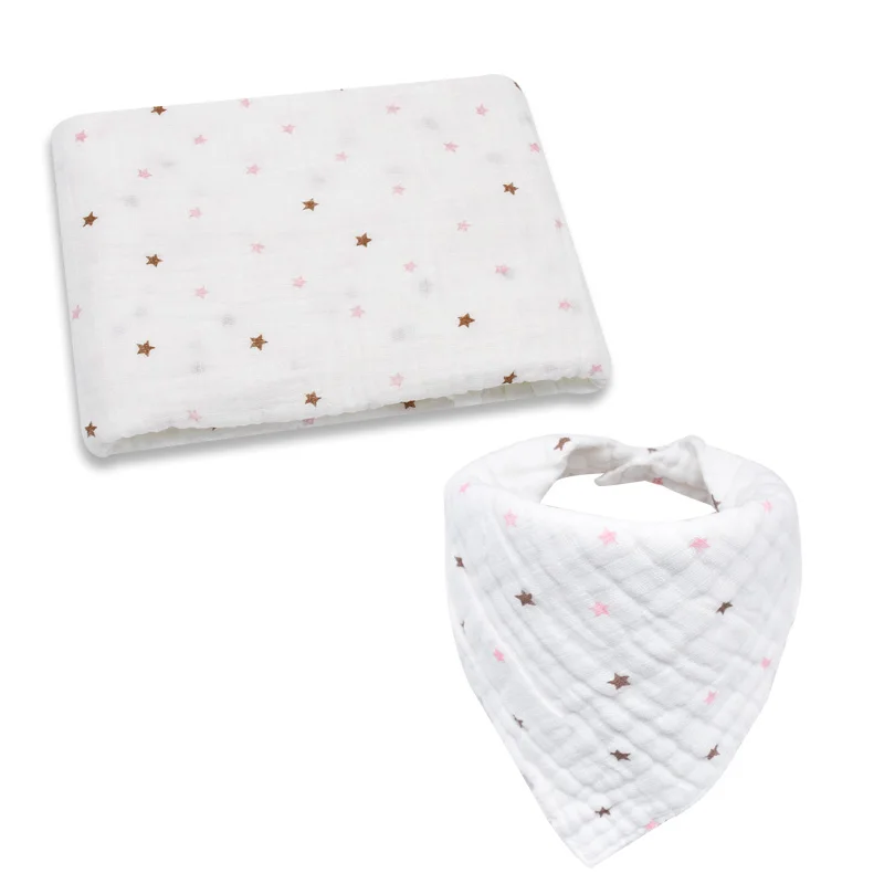 Пеленка+ нагрудник, детские пеленки, мягкие одеяла для новорожденных, банные газовые спальные принадлежности, чехол для коляски - Цвет: Star