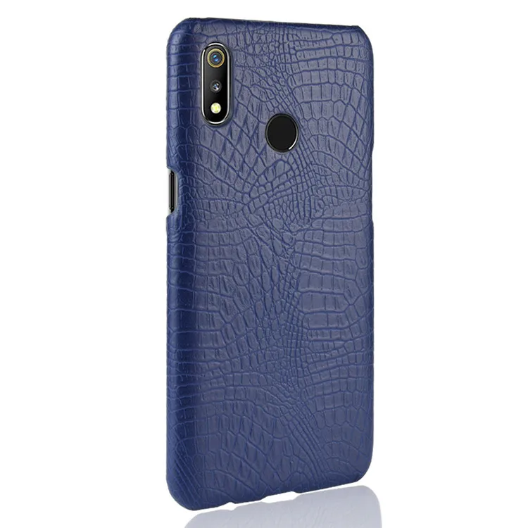 Синий Realme 3 Pro Чехол Oppo Realme X Lite ретро искусственная крокодиловая кожа Жесткий чехол для Oppo Realme3 Pro RMX1851 чехол для телефона - Цвет: Синий