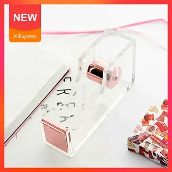 

New Deluxe Square Clear Acrylic Tape Seat Tape Holder Desktop Tape Dispenser Rose Supplies With Gold Office Tape Y1W4