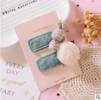 60 компл./лот 2 шт./компл. DIY простой Мульти конфеты с пушистым помпоном Заколки для волос костюм горничной заколка для волос, стильные инструменты для волос, аксессуары для HA1382 - Цвет: 3