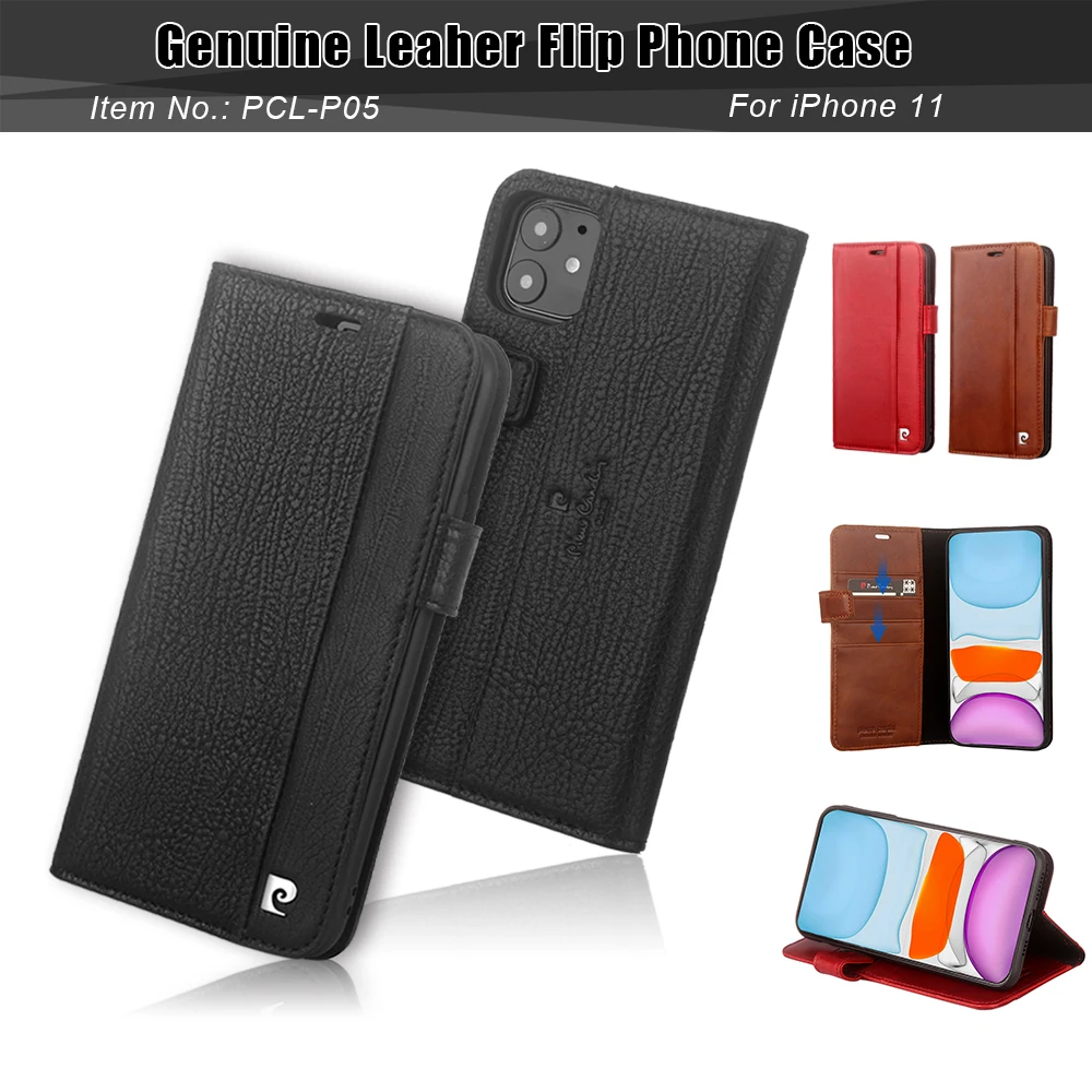 

Pierre Cardin Classic Genuine Leather Flip over Card slot For Apple iPhone 11 Phone Case Cover 6.1 inch Full package Anti Shuai