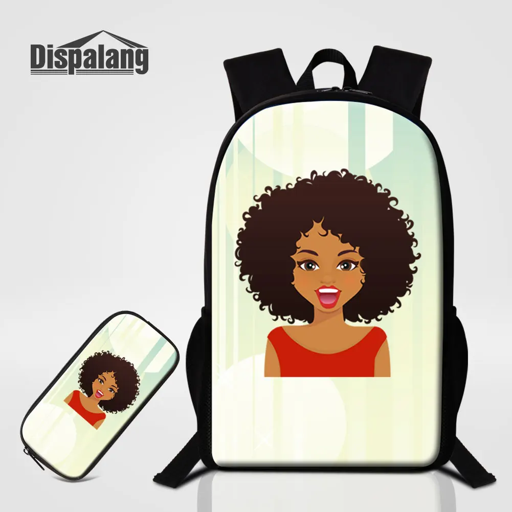 

16 дюймов 600D полиэстер рюкзак с пенал Чехол для студентов Американский Африканский Женский на заказ книжный мешок черный Девушка Печать школьный ранец