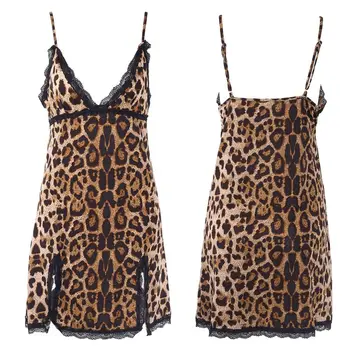 

Womens Sleeveless Sexy V-Neck Split Vintage Leopard Mini Pencil Dress Floral Lace Splicing Bodycon Night Party Clubwear