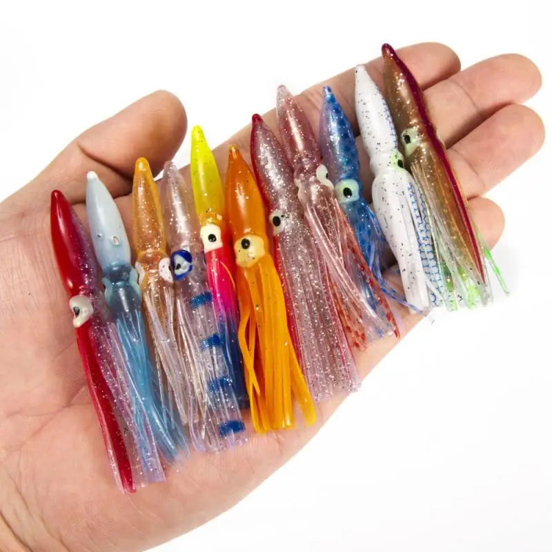 10pcs 8 Cm Random Colour Fishing Lures Sports Entertainment 2021 New Lure Octopus Skirts Soft Squid Bait | Спорт и развлечения