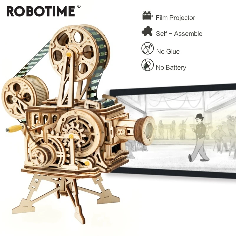 

Robotime 2019 New Arrival Hand Crank Diy 3D Flim Projector Wooden Puzzle Game Assembly Toy Gift for Children Adult LK601