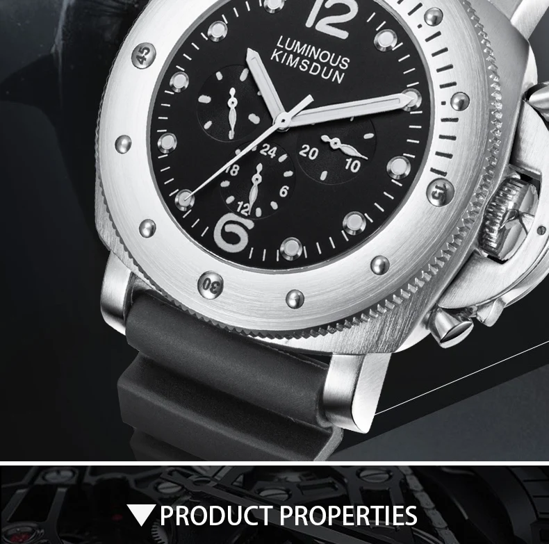 KIMSDUN лучший бренд Роскошные мужские часы Relogio masculino силиконовый ремешок два глаза большой циферблат светящиеся автоматические механические часы для мужчин