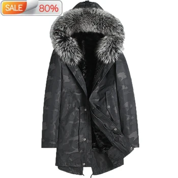 

Parka Real Men Winter Jacket Warm Long Coat Mink Liner Fox Fur Collar Parkas Abrigo SLPQ--1A033-F B21623
