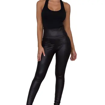 

Women Pants Fashion PU Faux Leather Shinny High Waist Stretch Leggings Office Lady Ladies Pants Black Womens Trousers