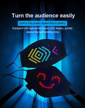 

Magic Mask Face Mask, LED Lighted Matrix, Bluetooth App Controlled, Wireless, USB Rechargeable Battery