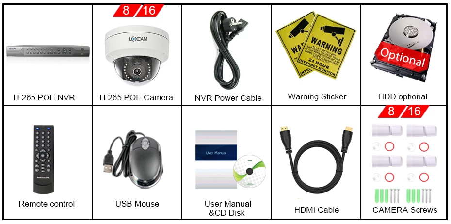 LOXCAM H.265+ 16CH 5MP POE NVR CCTV система 2MP аудио 1080P@ 25fps Открытый IP66 POE ip-камера видео безопасности набор для наблюдения 4K