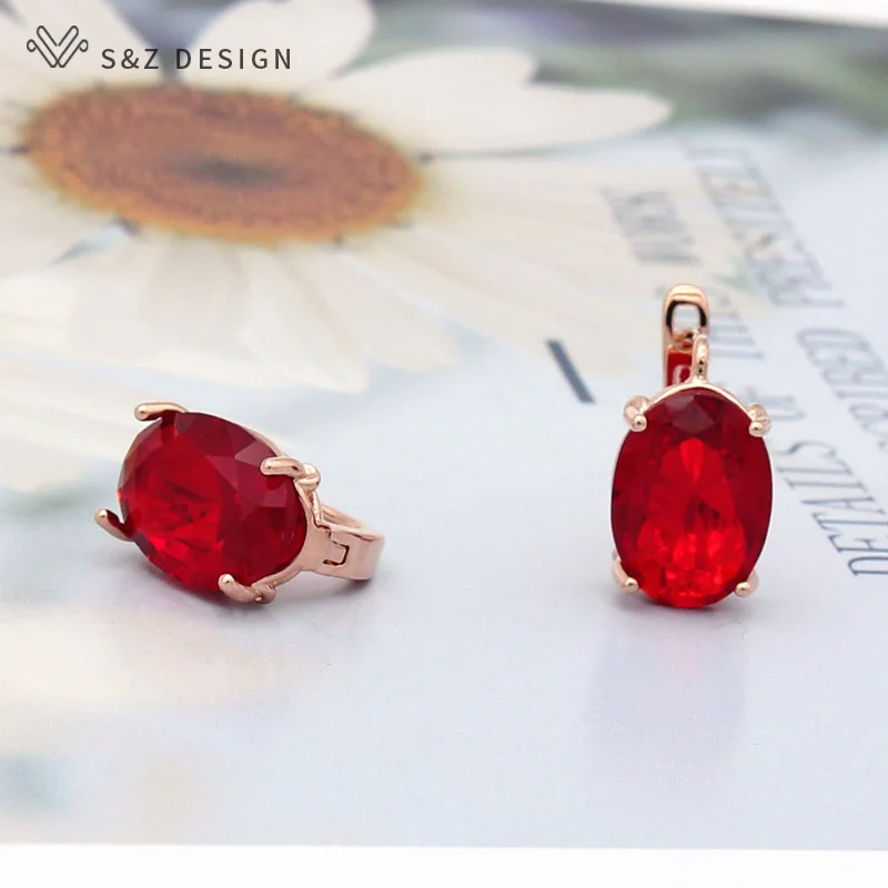 S&Z DESIGN New Classic Simple Oval Egg Shape AAA Zircon Dangle Earrings For Women Girl Trendy Wedding Party Fine Jewelry Gift