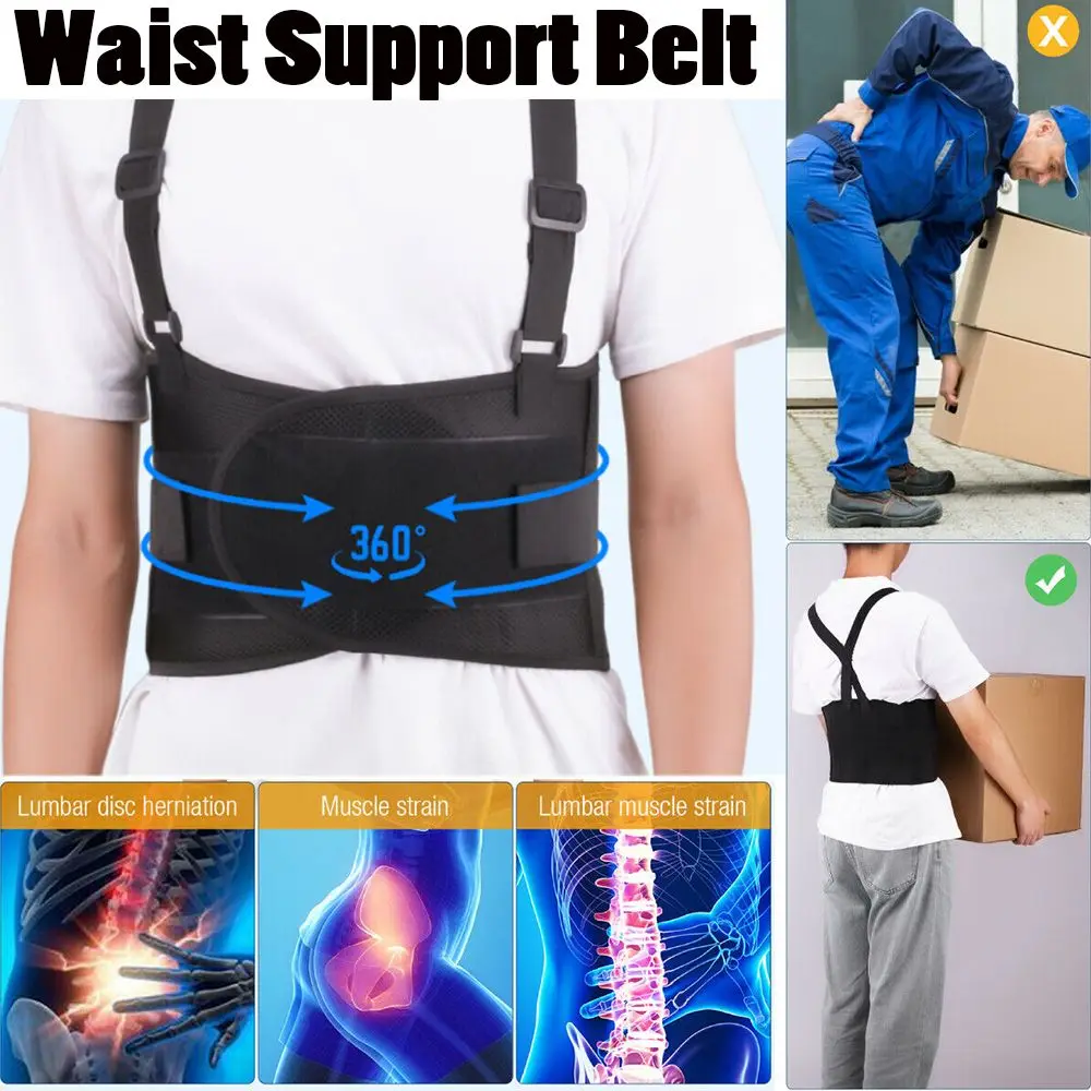Heavy Duty Lift Lumbar Lower Back Waist Support Belt Brace Suspenders for Work S 