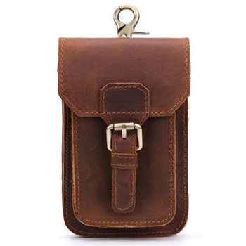 

Genuine Leather Vintage Waist Packs Men Travel Fanny Pack Belt Loops Hip Bum Bag Waist Bag Mobile Phone Pouch