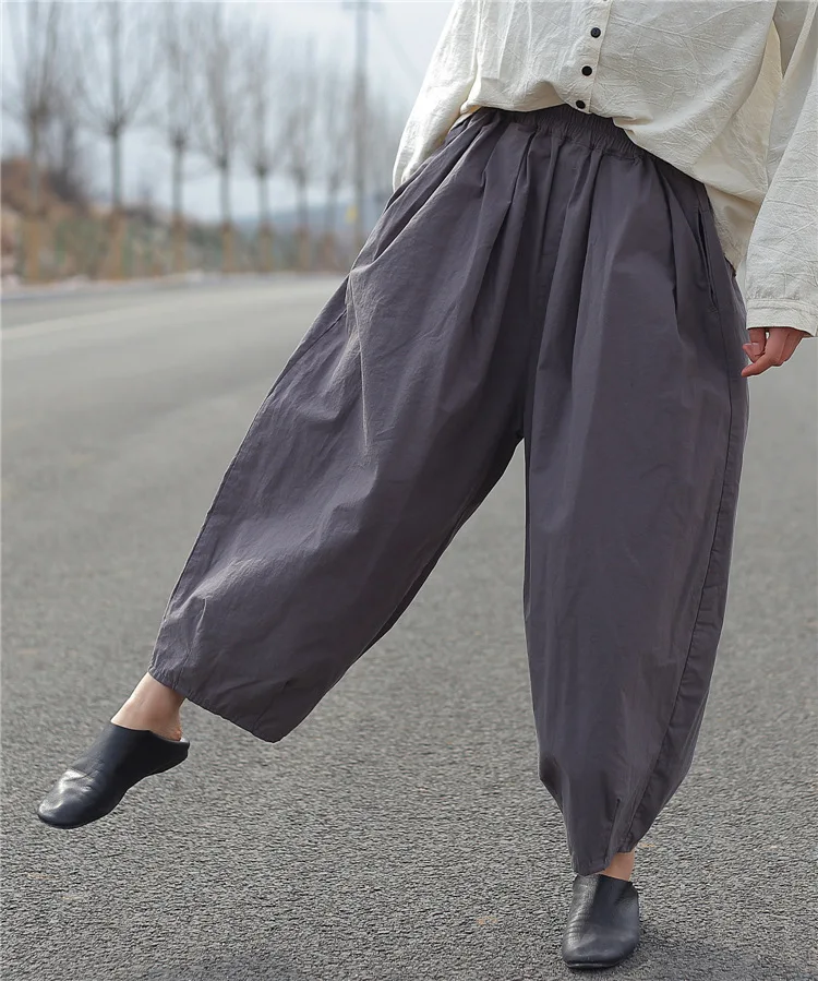2020 Women Pants Spring Autumn Pockets Solid Color Cotton Linen Loose Causl Harem Fashion Trousers | Женская одежда